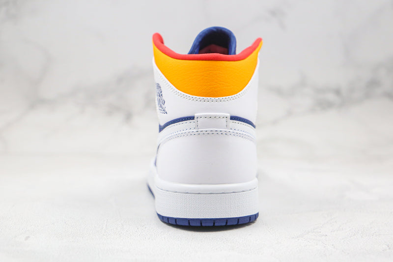 Jordan 1 Mid White Laser Orange Deep Royal Blue